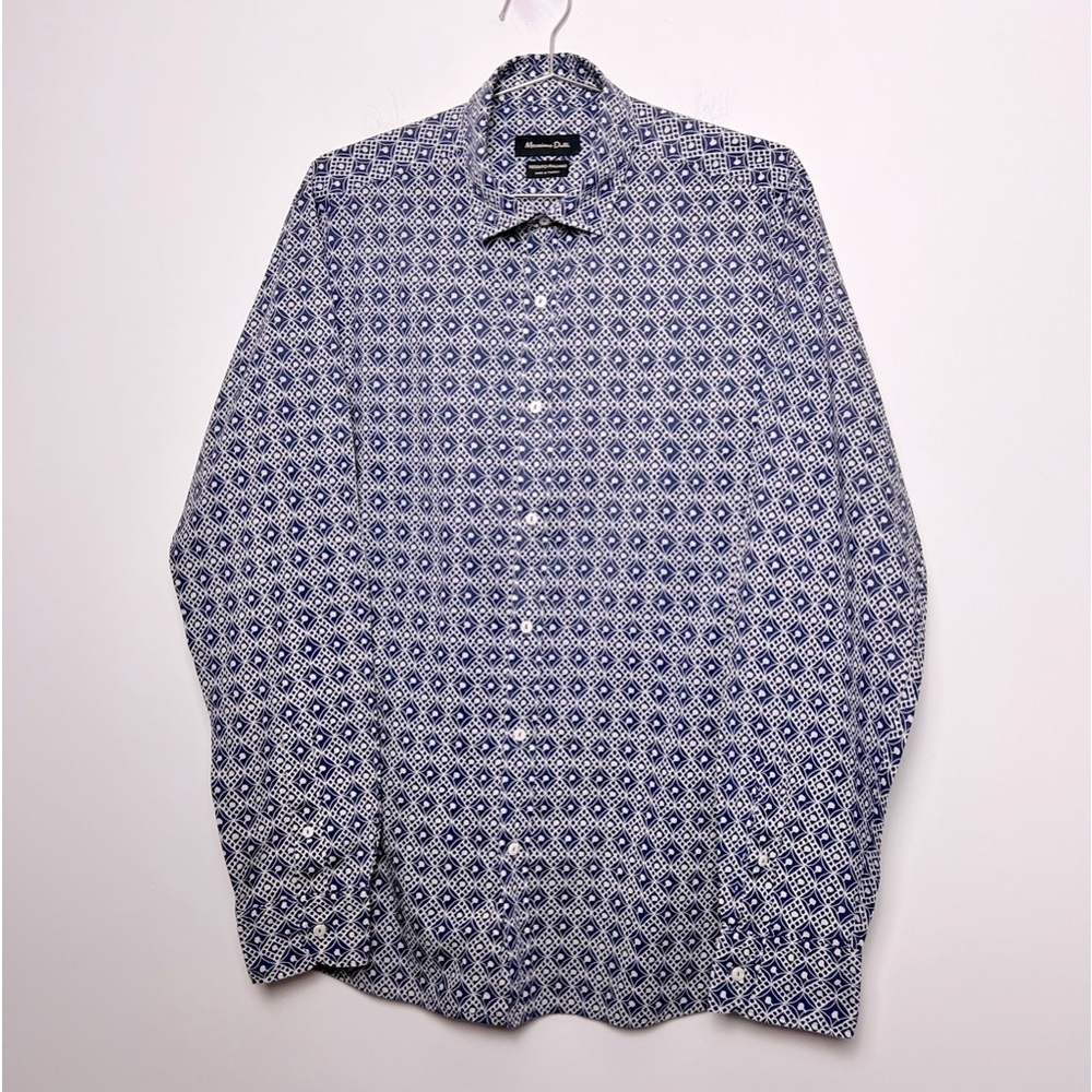 Massimo Dutti Men's Italian Modern Print Cotton Button Up Contemporary Shirt